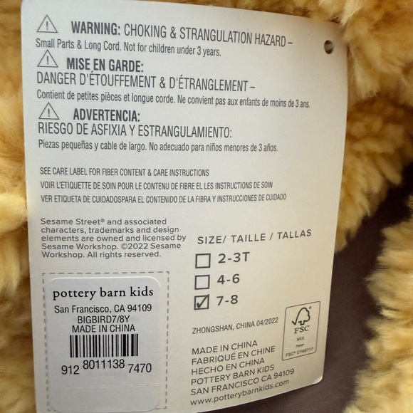 BNWT Pottery Barn Kids Sesame Street Big Bird Costume - Picture 8 of 9